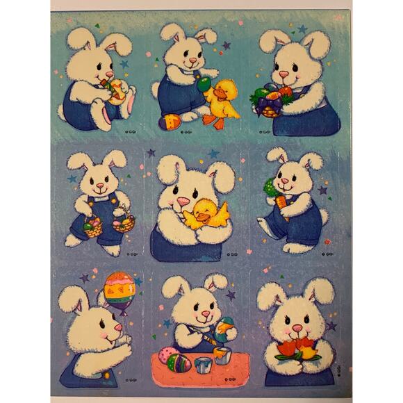 GGI Easter Stickers Bunny Duckling Easter Egg Single Sticker Sheet 1980's Holida - Picture 1 of 1
